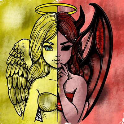 realistic angel half demon