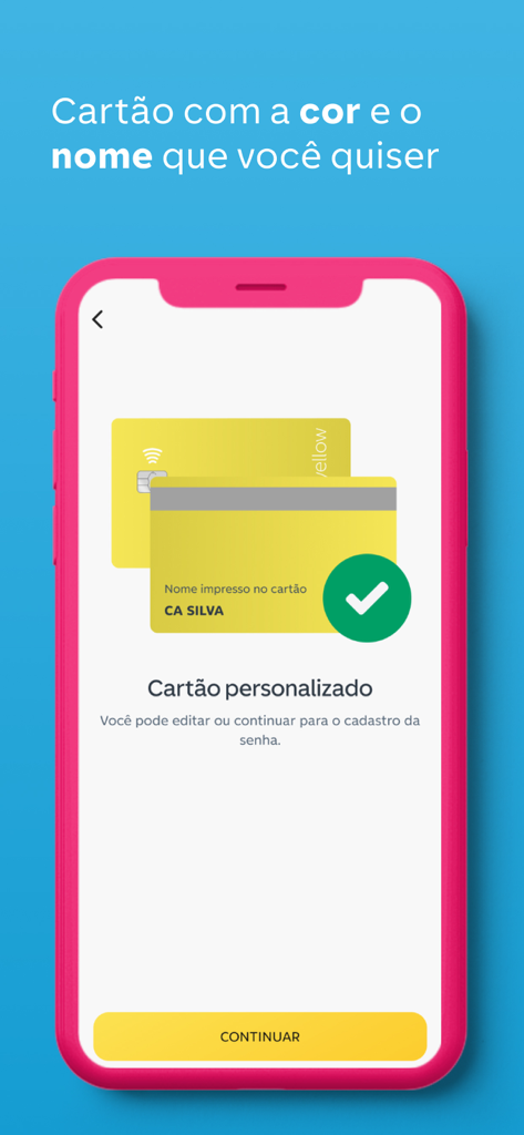 C6 Yellow App-Bildschirm zur Personalisierung einer Debitkarte mit individuellem Namen und Farbe