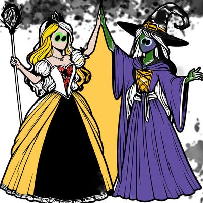 detailed realistic split of a princess and a witch