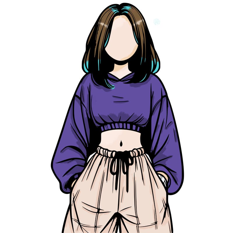 realistic girl faceless with baggy pants and a crop top