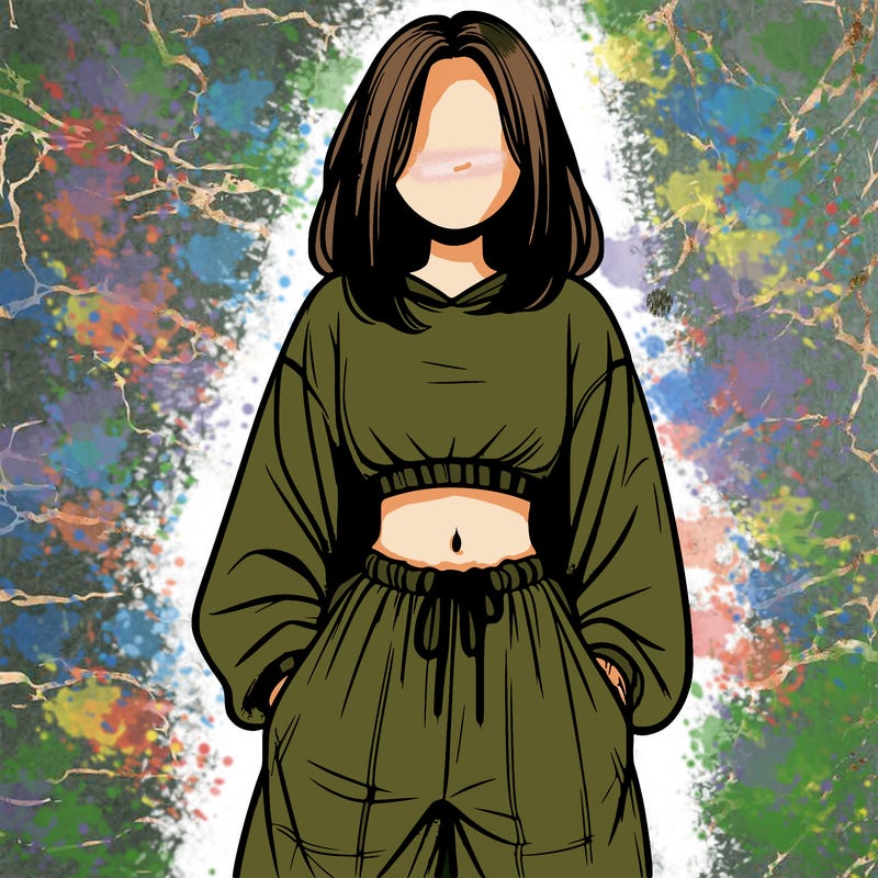 realistic girl faceless with baggy pants and a crop top