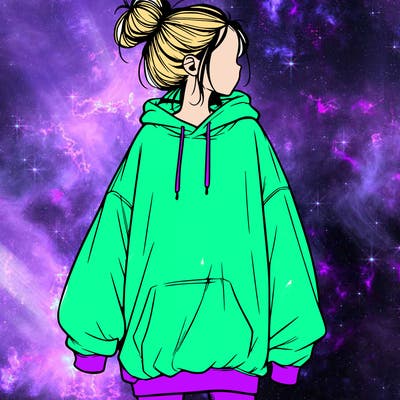 realistic girl with a oversized sweatshirt on and a bun