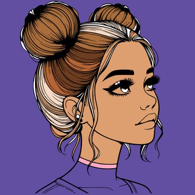 realistic girl with buns on the top of her head