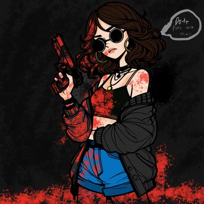 stylish teenage girl with gun