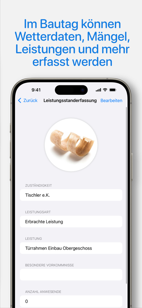 A mobile app interface for documenting construction site progress and services performed