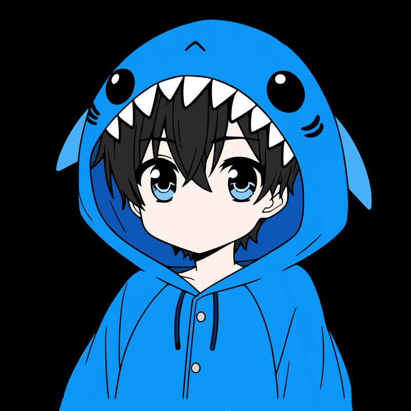 anime boy in a shark onesie