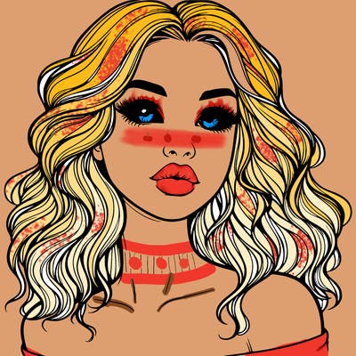 realistic girl with wavy hair and lips