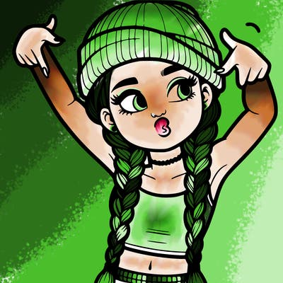 realistic teenage girl with braids and a beanie and crop top doing 🫶🏼