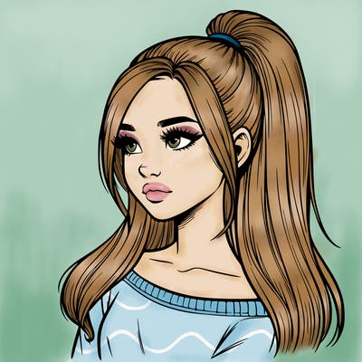realistic girl with a high ponytail