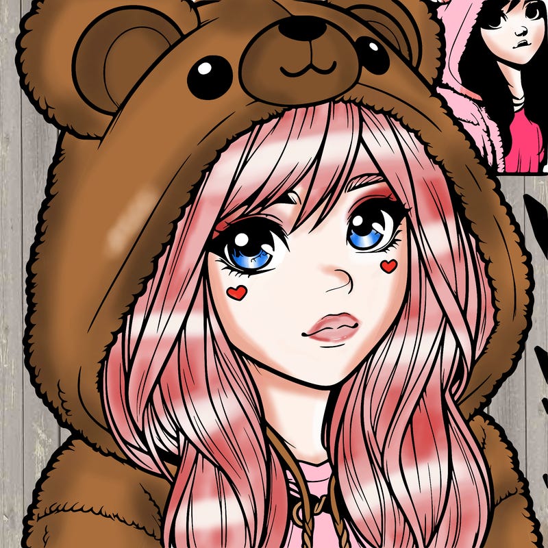 realistic girl in a bear hoodie