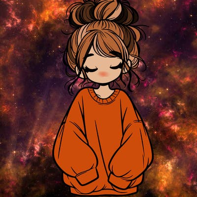 girl with baggy sweatshirt and messy bun