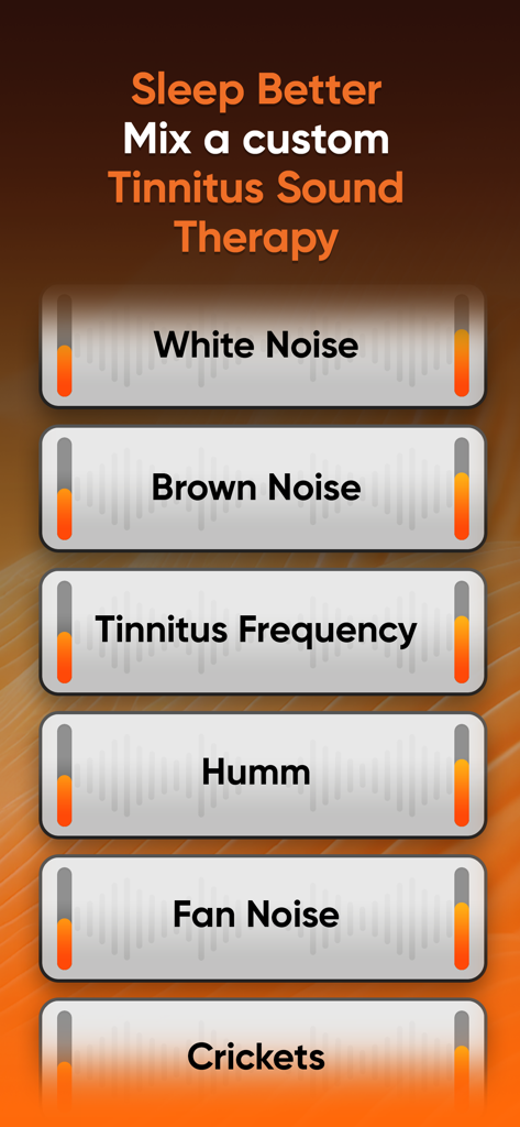 A list of sound masking options for tinnitus therapy including white and brown noise