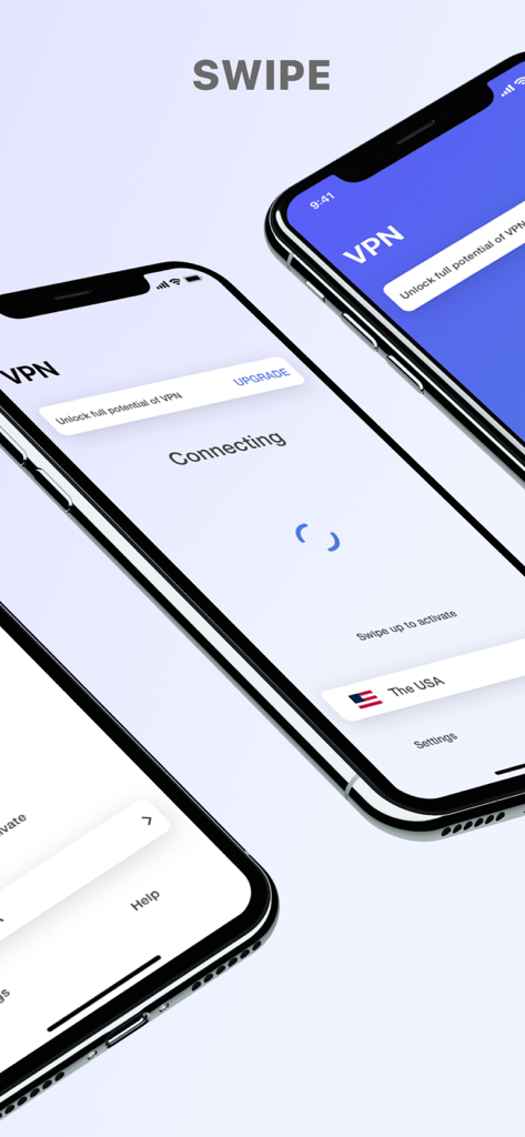 IPsec VPN - IPsec VPN mobile app interface showing the connecting screen and US server selection on an iPhone.
