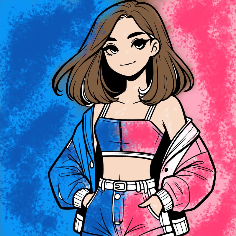 a realistic girl with a crop top and short shorts in an open jacket