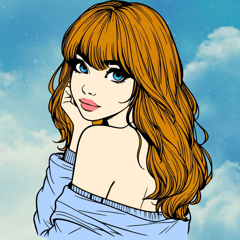 realistic girl with bangs looking over her shoulder