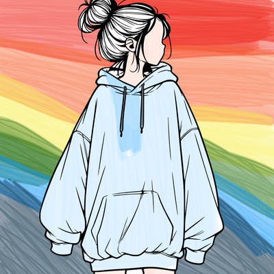 realistic girl with a oversized sweatshirt on and a bun