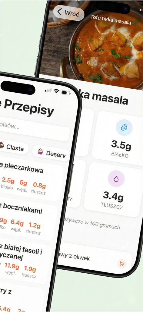 건강한 식사 옵션과 영양 정보를 보여주는 건강 레시피 앱 모바일 화면.