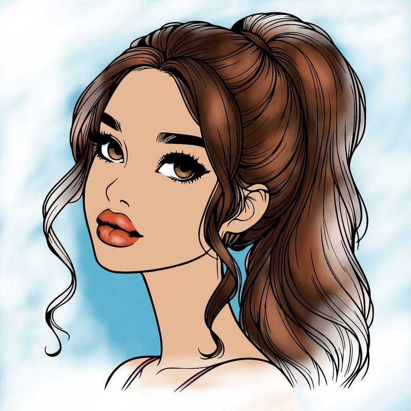 realistic girl with a ponytail on her hair and lips