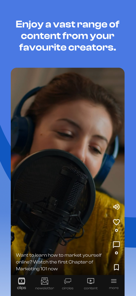 Inner Circle mobile app displaying a video clip of a creator teaching online marketing