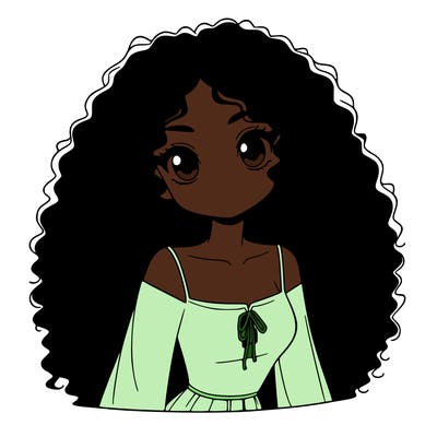 a black anime girl with long afro hair