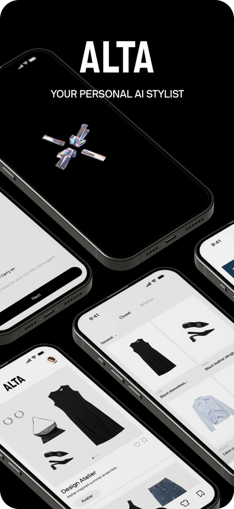 Alta Daily mobile app interface for digital closet and AI styling