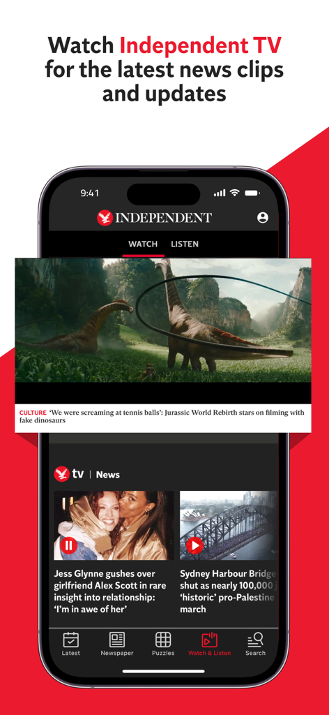 The Independent: Breaking News - The Independent TVセクションでニュースクリップとビデオアップデートを表示するThe Independentアプリ。