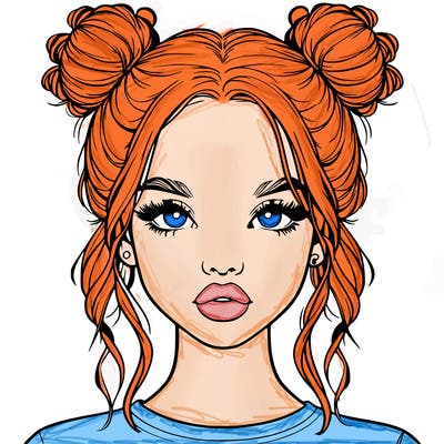 realistic girl with two buns in hair and lips