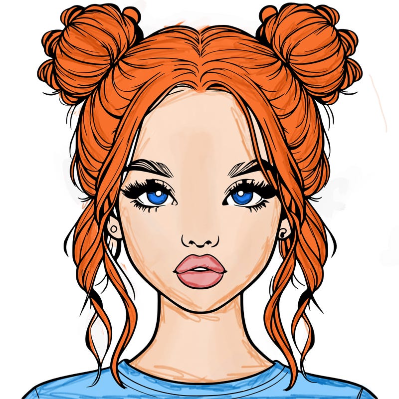 realistic girl with two buns in hair and lips