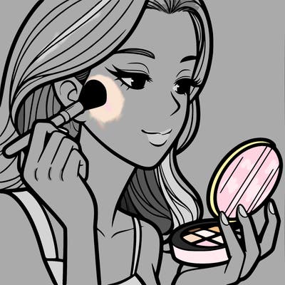 little girl putting on makeup