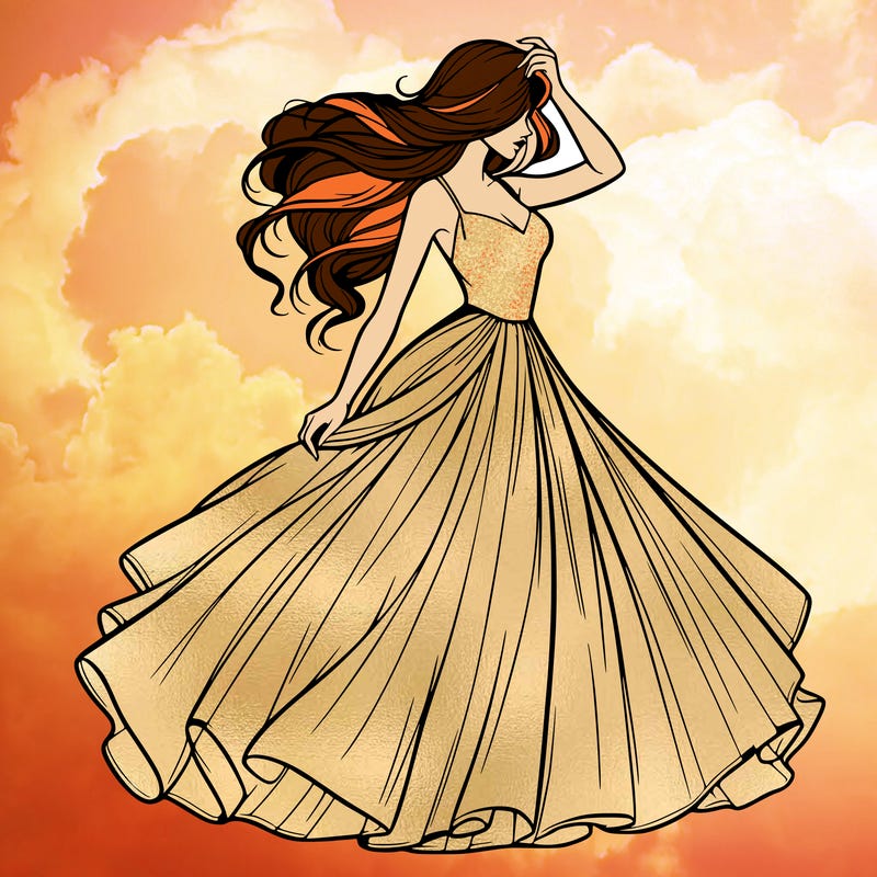 realistic woman with dress flowing in the wind