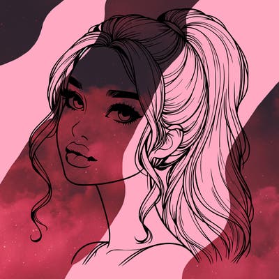 realistic girl with a ponytail on her hair and lips