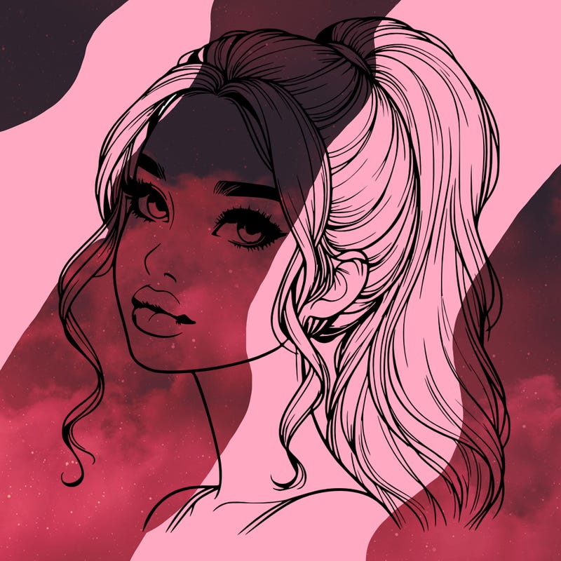 realistic girl with a ponytail on her hair and lips