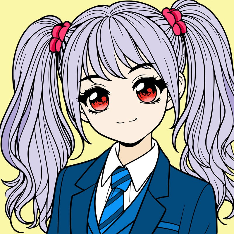 realistic girl with two ponytails and a suit on