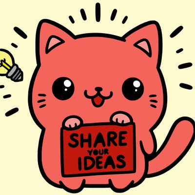 a cute cat saying share your ideas