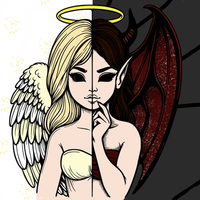 realistic angel half demon