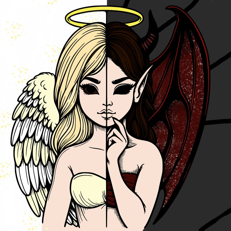 realistic angel half demon