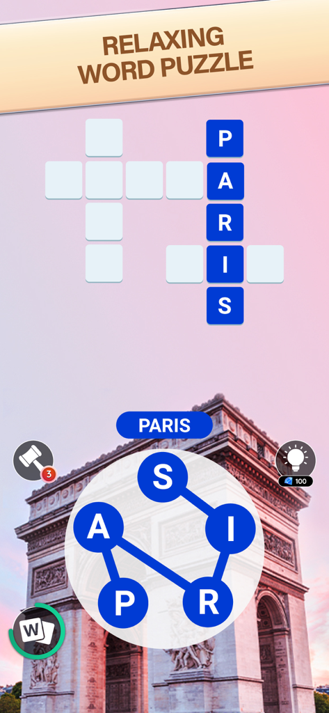 Word City: Connect Word Game - Ein entspannendes Wort-Verbindungsrätsel-Gameplay mit dem Arc de Triomphe in Paris