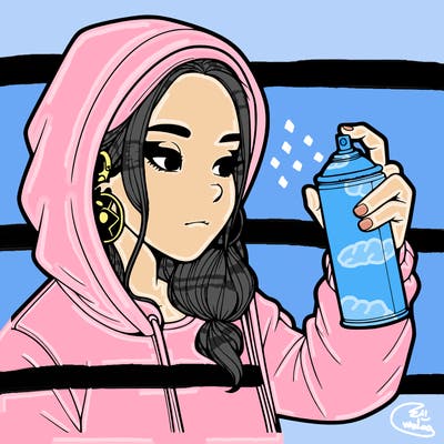 a realistic girl, spray painting