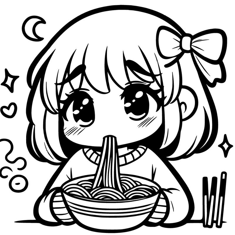 shy girl eating ramen
