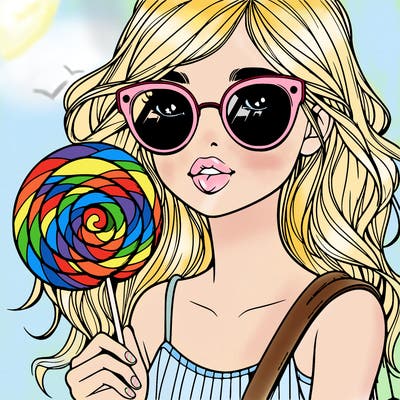 realistic girl with sunglasses and a lollypop