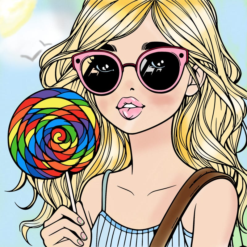 realistic girl with sunglasses and a lollypop
