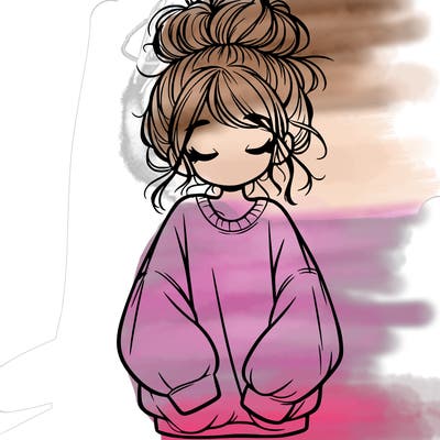 girl with baggy sweatshirt and messy bun