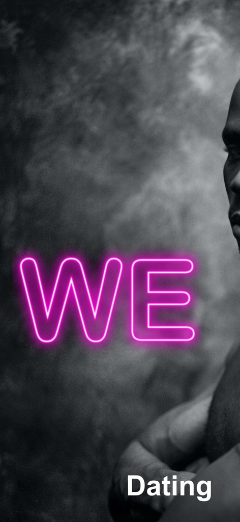 Der WE Gay Chat App Startbildschirm mit einem neongrünen Logo und dem Wort Dating