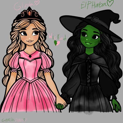 a princess and a witch holding hands realistic