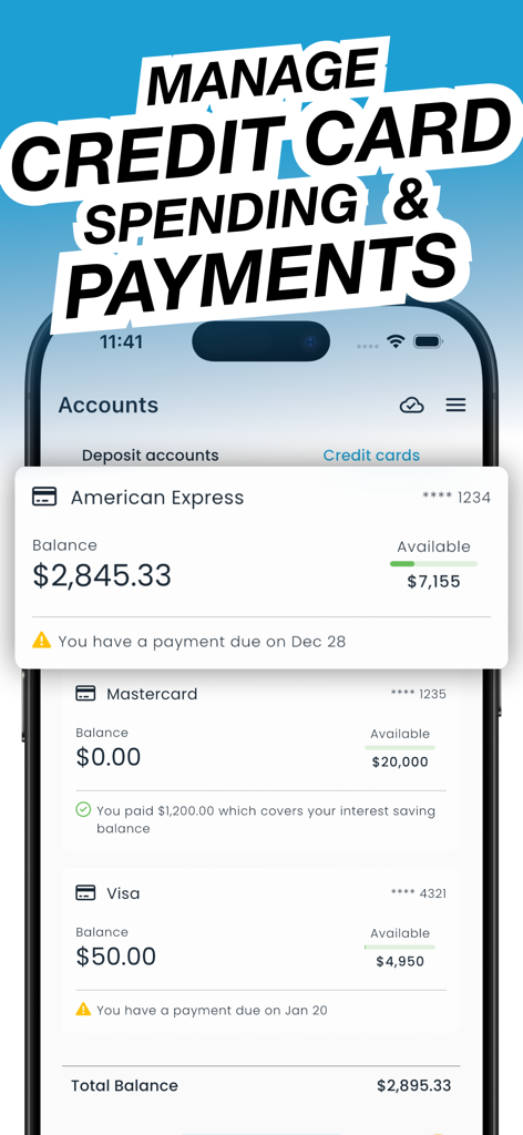 NEKO: Budget & Bill Organizer - NEKO app interface showing credit card balances and payment due date reminders for American Express Mastercard and Visa