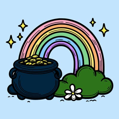 realistic rainbow and pot of gold