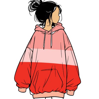 realistic girl with a oversized sweatshirt on and a bun