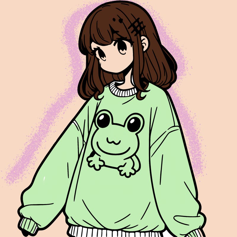 girl wearing frogging sweatshirt