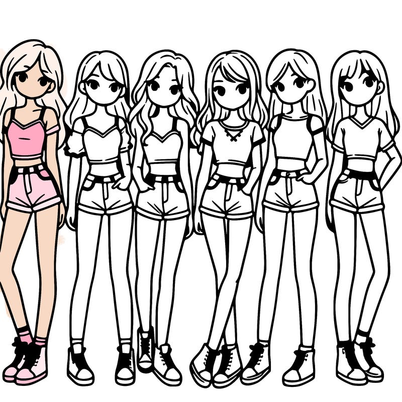 a group of girls wearing crop tops and shorts