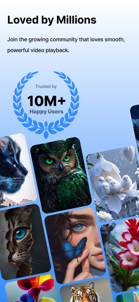 fdown.net - fdown net app interface showing trusted by 10M happy users badge and a collage of artistic video thumbnails